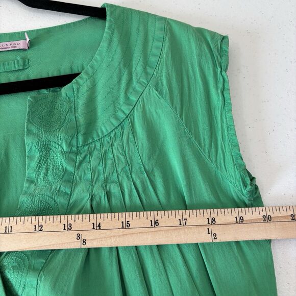 Calypso Christiane Celle 100% Silk Shift Dress M Kelly Green Airy Beach Resort - Picture 7 of 9